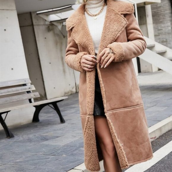 Lapel Collar Button Front Suede Coat - Picture 4 of 8